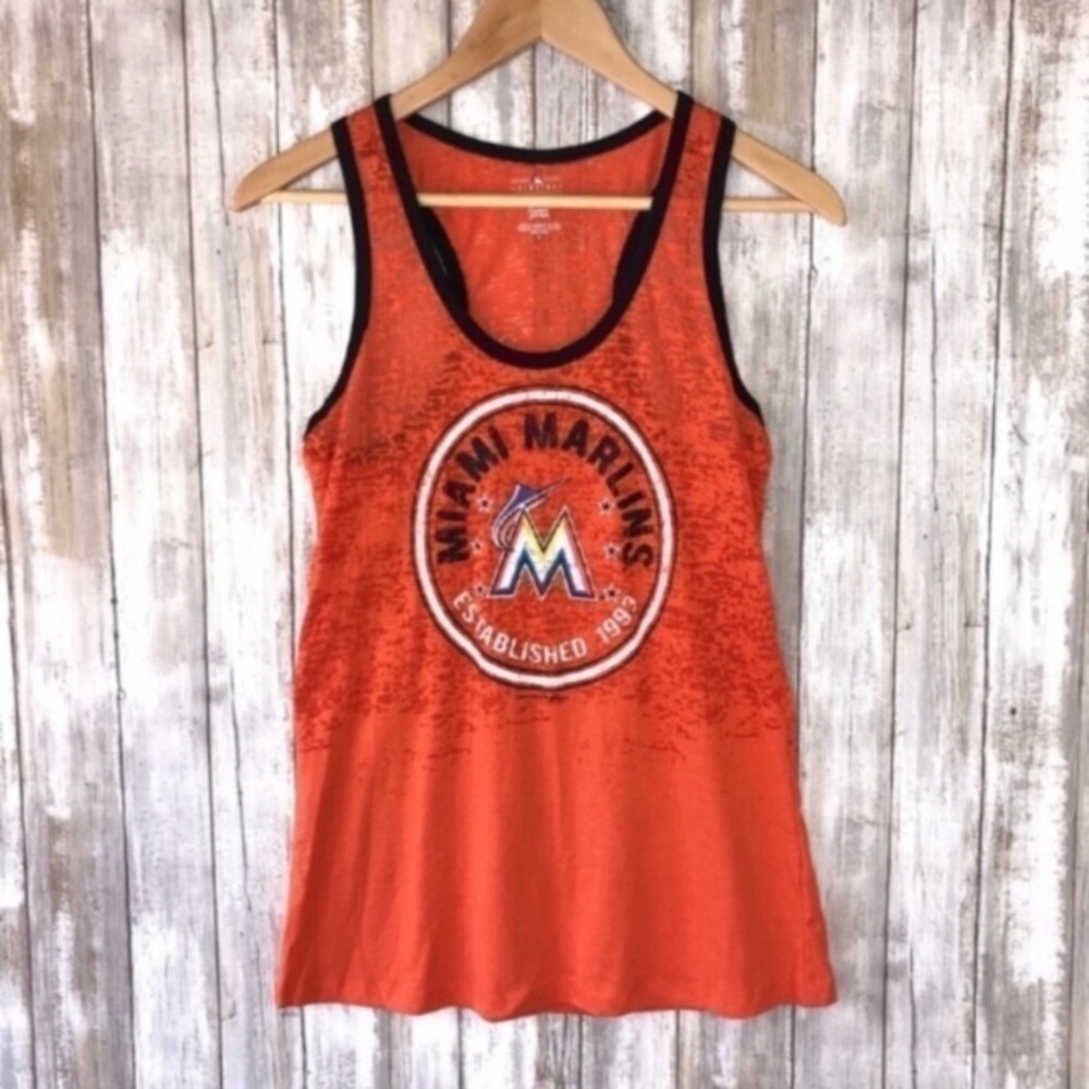Miami Marlins Burnout Tank Top Womens S Orange MLB Baseball Shirt